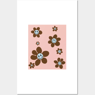 pattern flower emoji happy pink brown blue Posters and Art